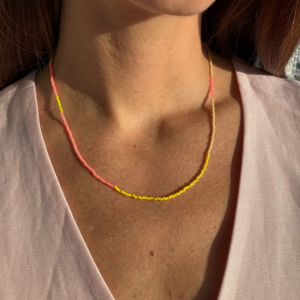 Beaded Neon Multi-Color Necklace - Pink, Yellow & Cream - Picture 2 of 11